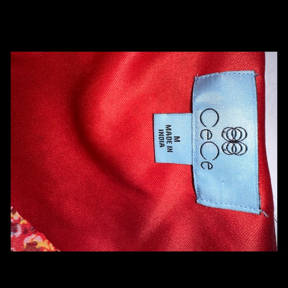 CeCe Coral Red Floral V-Neck Ruffle Sleeve Blouse - Picture 5 of 6